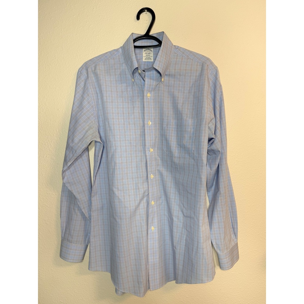 Brooks Brothers Regent Non-Iron Dress Shirt 15-33 Blue Plaid Supima Cotton Mens - Picture 1 of 6